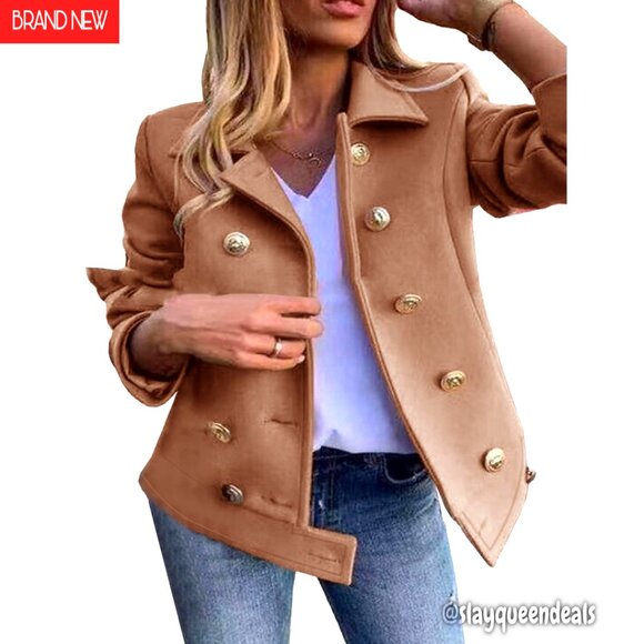 Jackets & Blazers - Cropped Wool Blend Pea Coat Double Breasted Blazer Slim Fitted Short Jacket